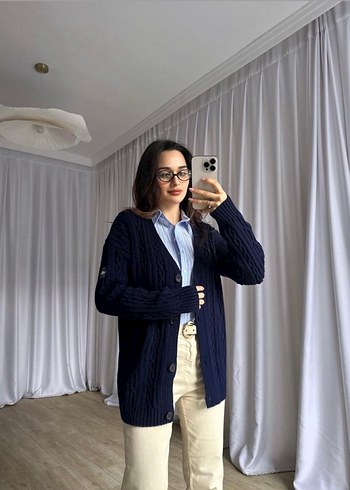 Kadın Lacivert Uzun Kollu Triko Hırka - Görsel 2