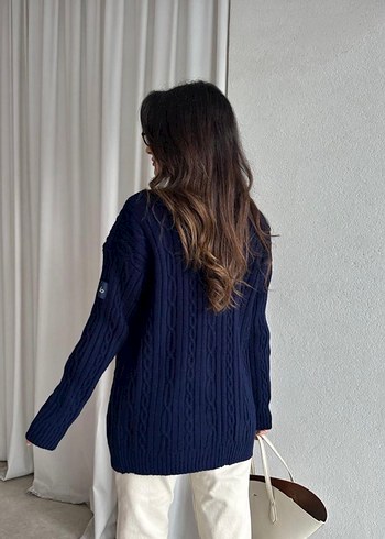 Kadın Lacivert Uzun Kollu Triko Hırka - Görsel 3