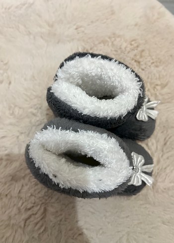 Yenidogan bebek  Gri Kürklü Nakışlı Ev Terliği - Görsel 5