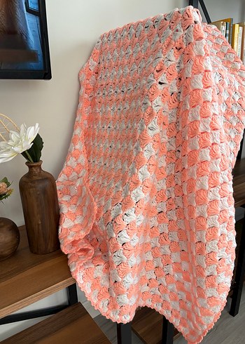 Pembe Pastel Bağlama Desenli Örgü Çocuk Battaniyesi - Görsel 2