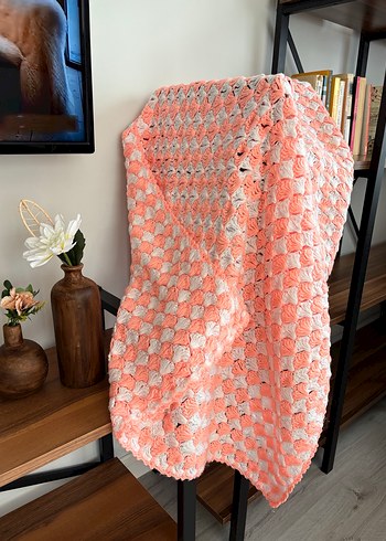 Pembe Pastel Bağlama Desenli Örgü Çocuk Battaniyesi - Görsel 8