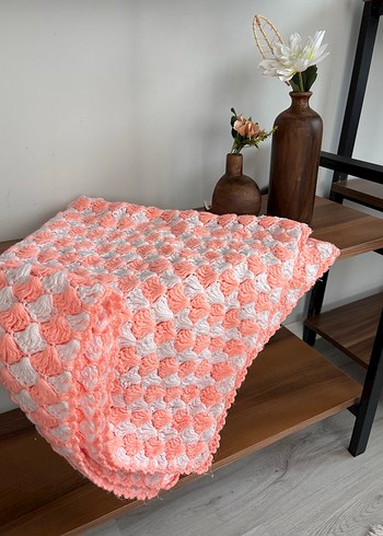 Pembe Pastel Bağlama Desenli Örgü Çocuk Battaniyesi - Görsel 9