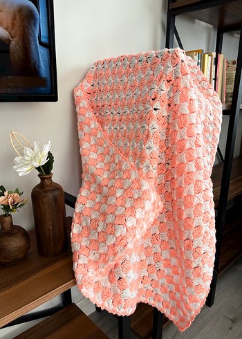 Pembe Pastel Bağlama Desenli Örgü Çocuk Battaniyesi - Görsel 7