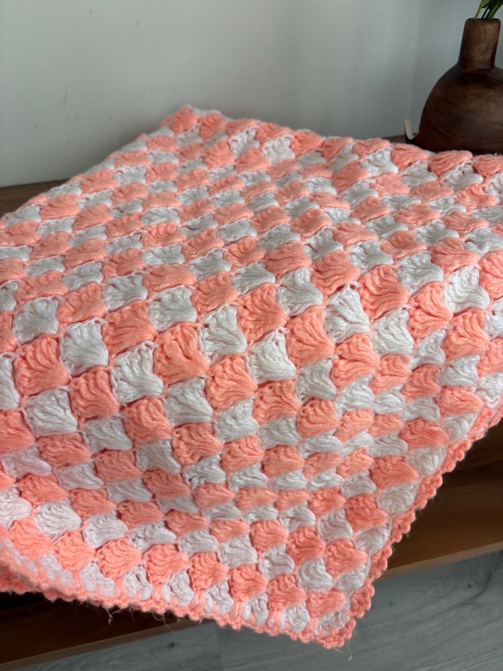 Pembe Pastel Bağlama Desenli Örgü Çocuk Battaniyesi - Görsel 5