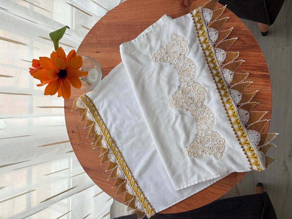 İğne oyası  Beyaz Bohem Havlu - Görsel 3