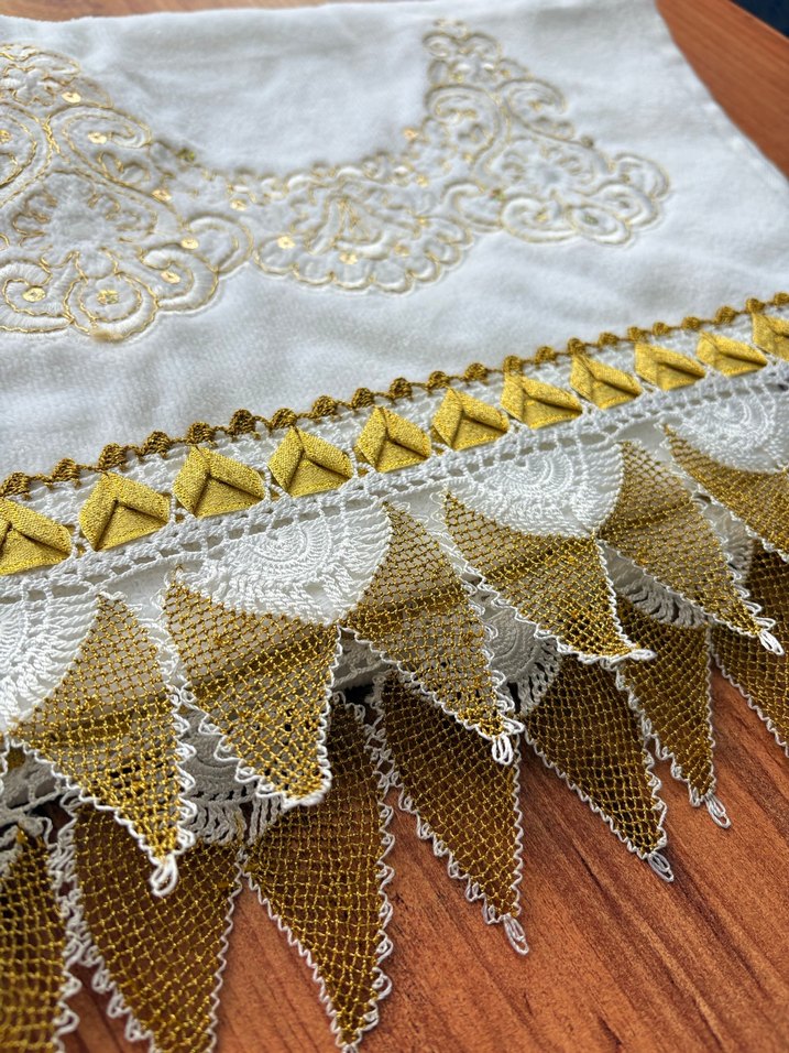 İğne oyası  Beyaz Bohem Havlu - Görsel 5