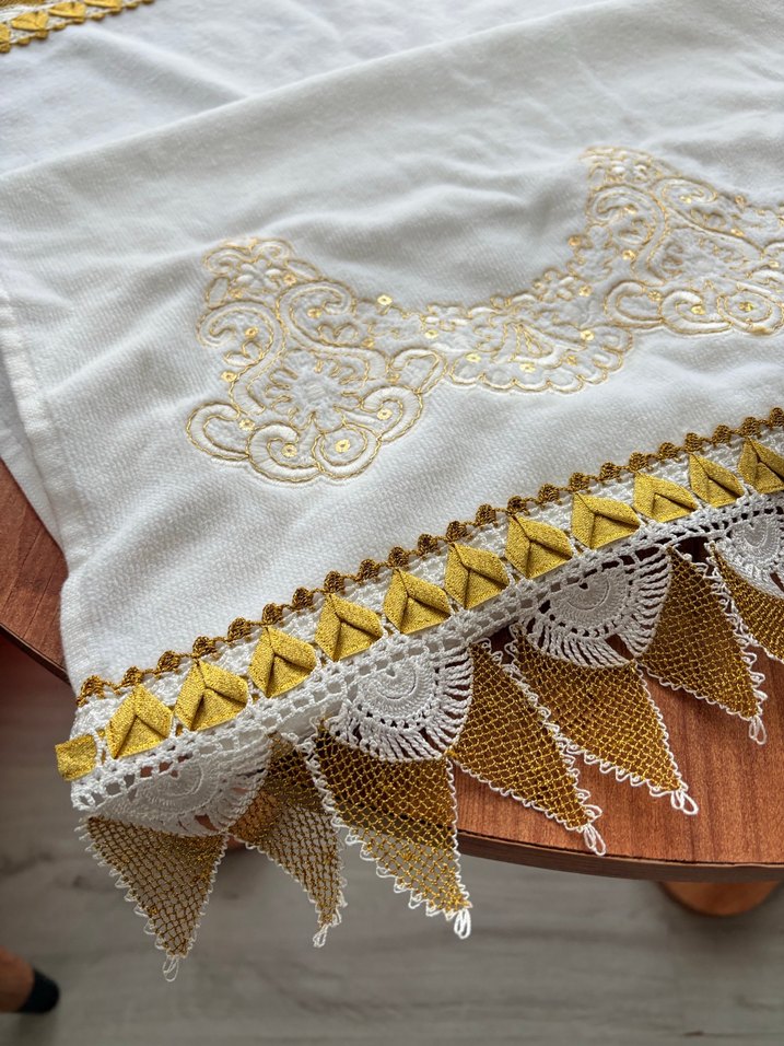 İğne oyası  Beyaz Bohem Havlu - Görsel 4