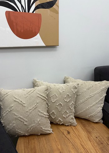 Nakışlı Bohem Bej Dekoratif Yastık - Görsel 3