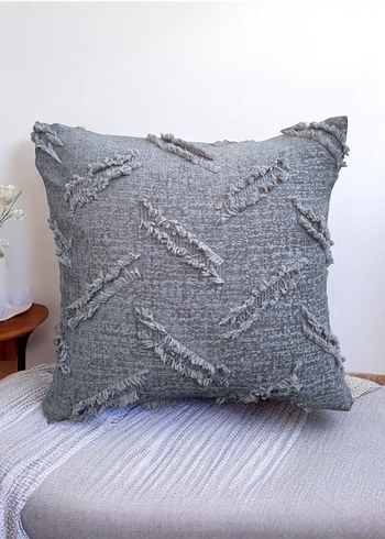 Gri Nakışlı Bohem Dekoratif Yastık - Görsel 3