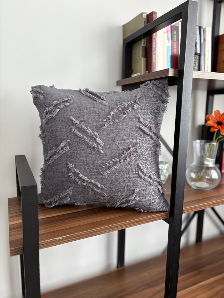 Gri Nakışlı Bohem Dekoratif Yastık - Görsel 4
