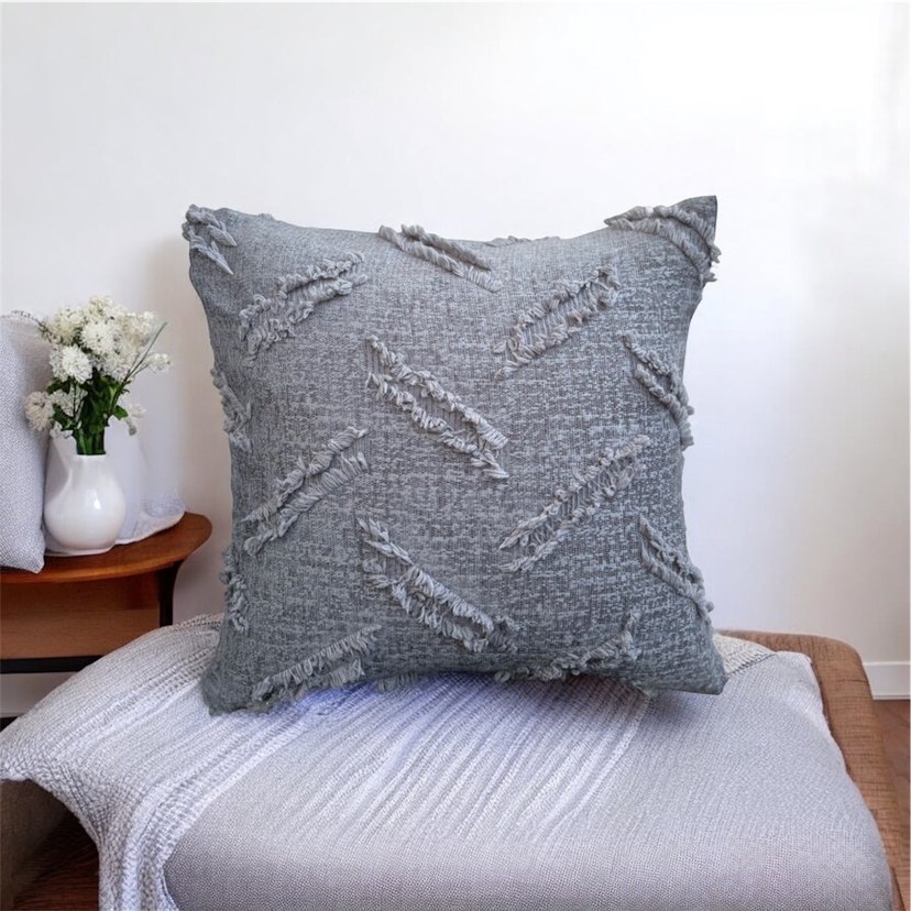 Gri Nakışlı Bohem Dekoratif Yastık - Görsel 3