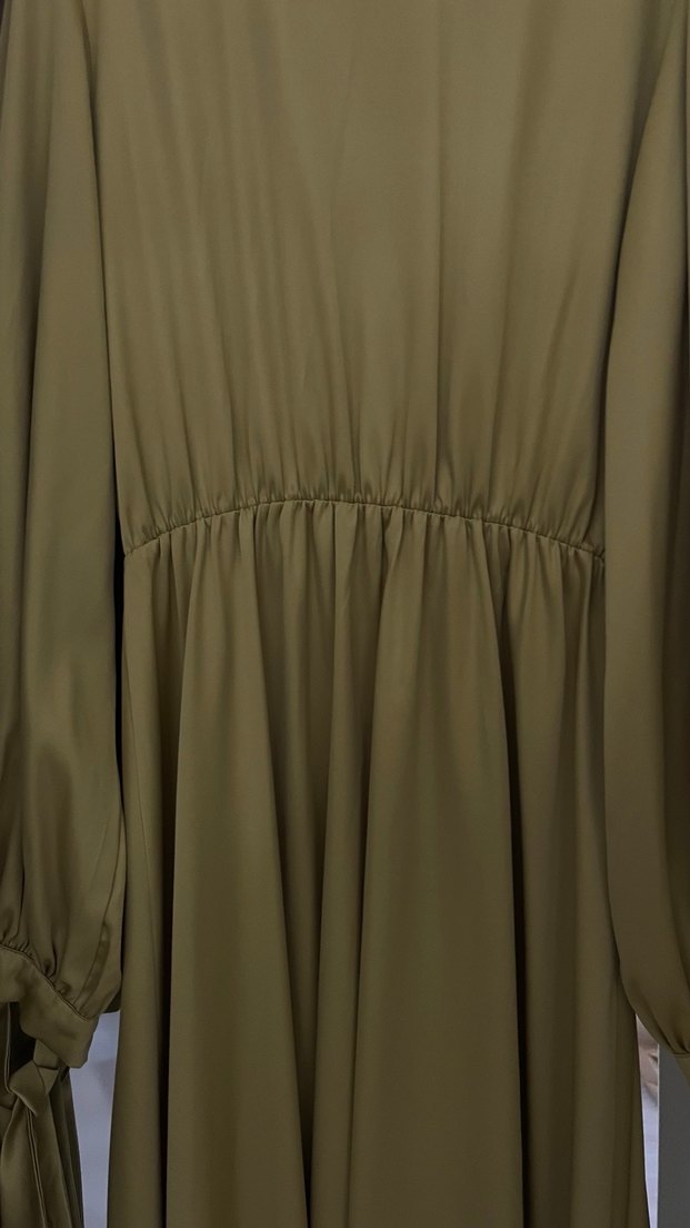 Kadın Haki Uzun Drapeli Elbise - Görsel 3