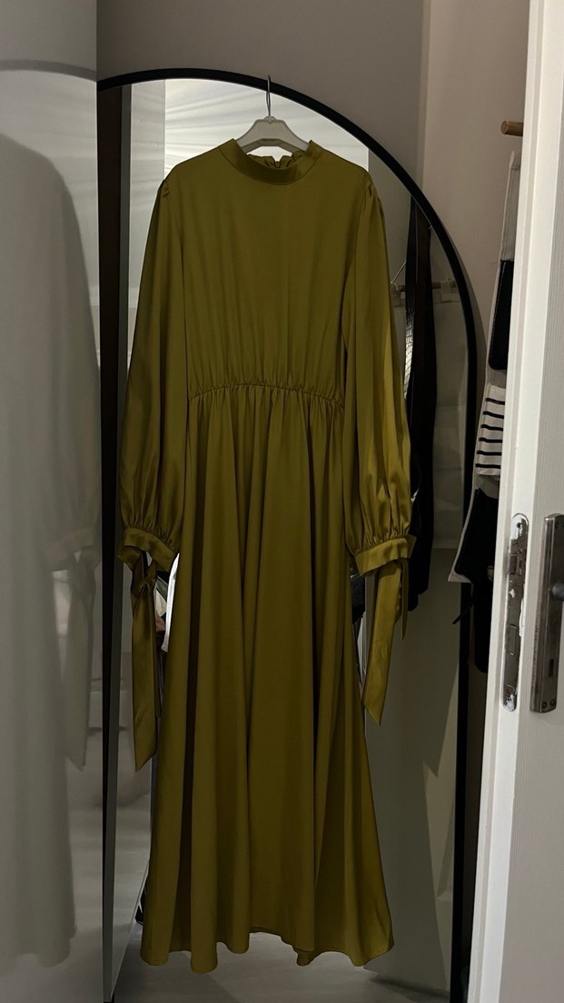 Kadın Haki Uzun Drapeli Elbise - Görsel 5