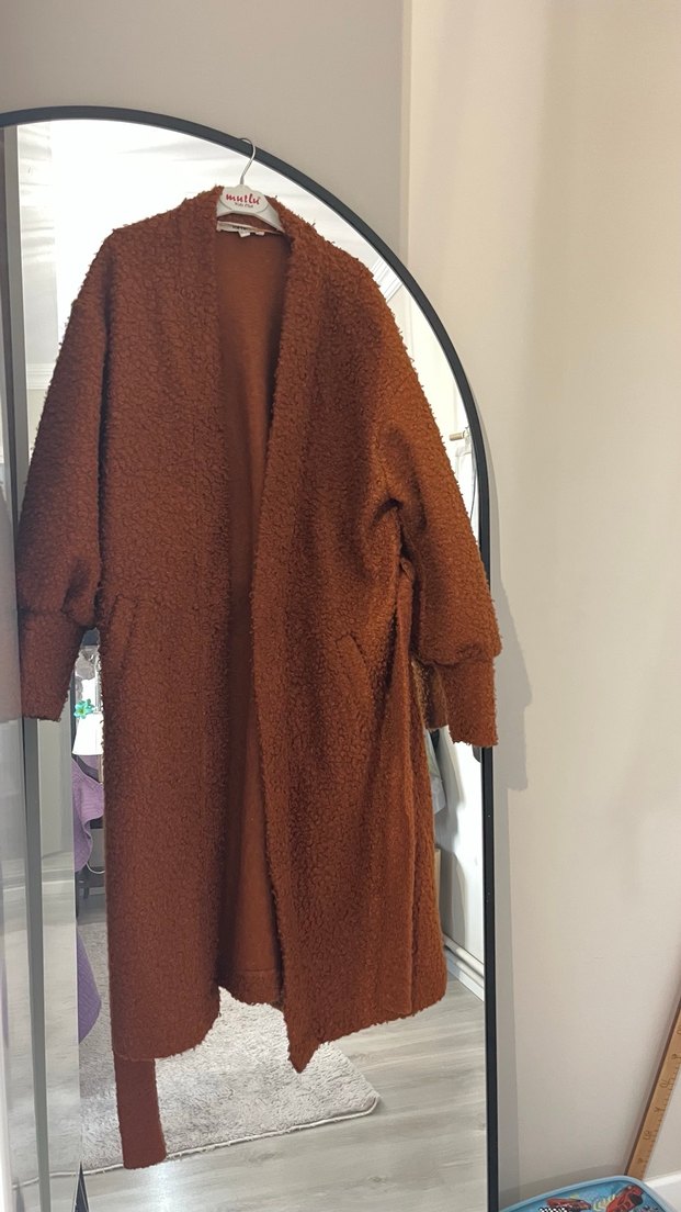 Kahverengi Kürklü Kadın Yün Midi Kaban - Görsel 2