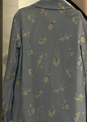 Mavi Desenli Kısa Kollu Keten Gömlek - Görsel 2