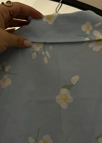 Mavi Desenli Kısa Kollu Keten Gömlek - Görsel 3