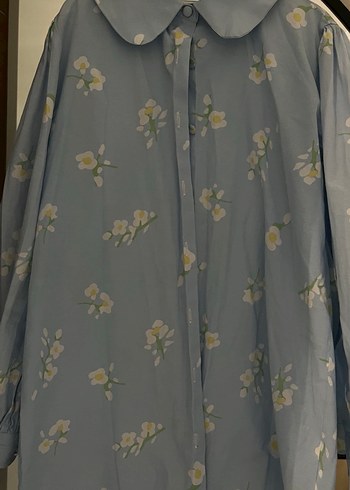 Mavi Desenli Kısa Kollu Keten Gömlek - Görsel 7