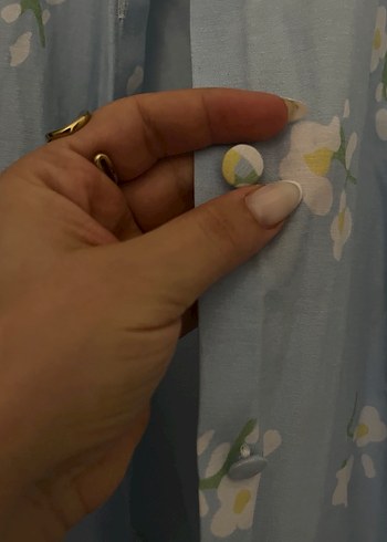 Mavi Desenli Kısa Kollu Keten Gömlek - Görsel 4