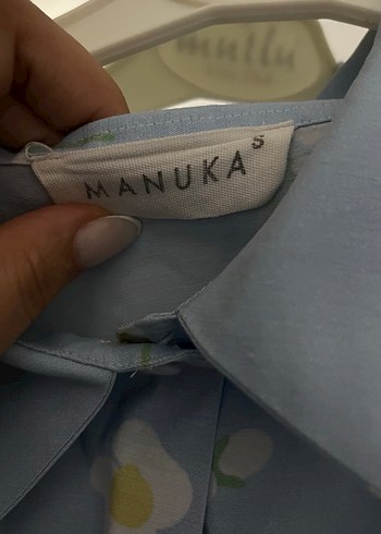 Mavi Desenli Kısa Kollu Keten Gömlek - Görsel 5