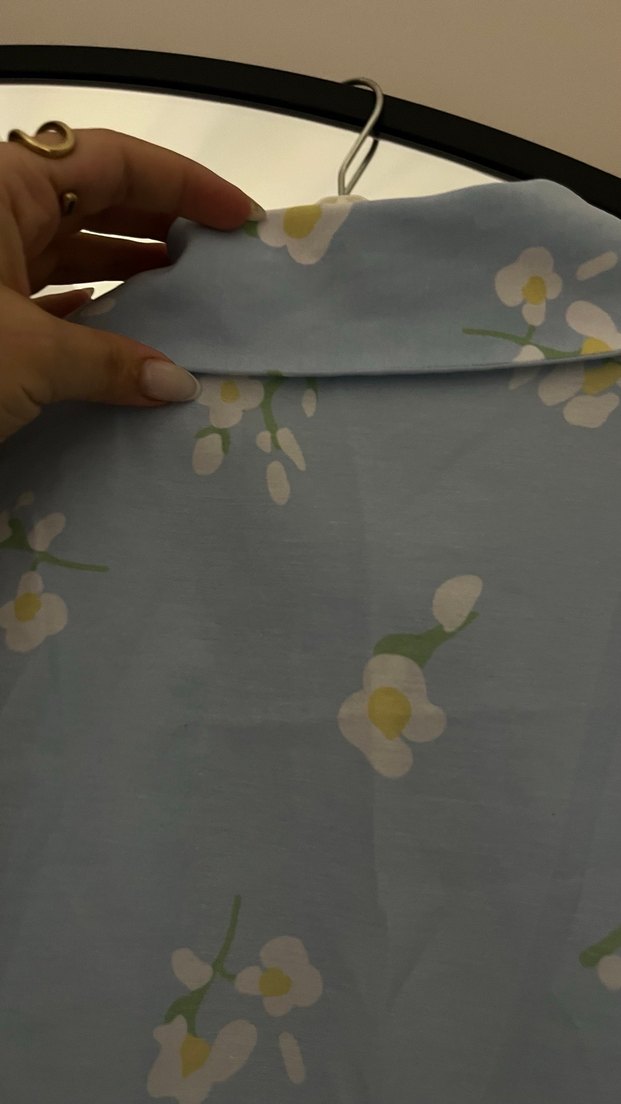 Mavi Desenli Kısa Kollu Keten Gömlek - Görsel 3