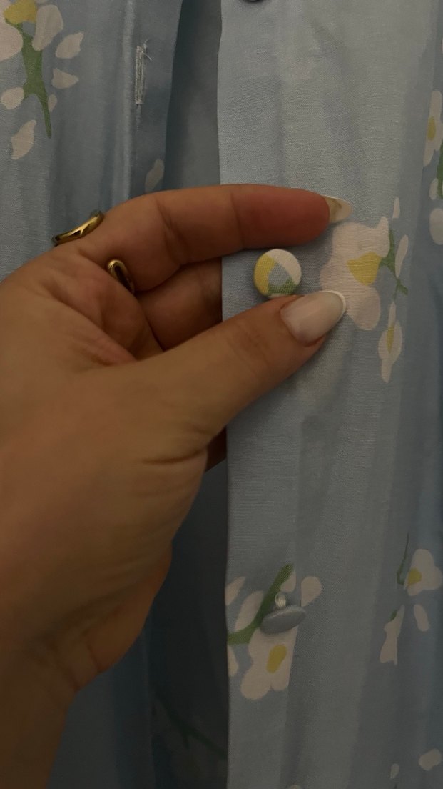 Mavi Desenli Kısa Kollu Keten Gömlek - Görsel 4