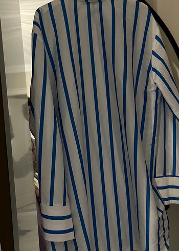 Mavi Çizgili Pamuklu Kadın Gömlek - Görsel 3