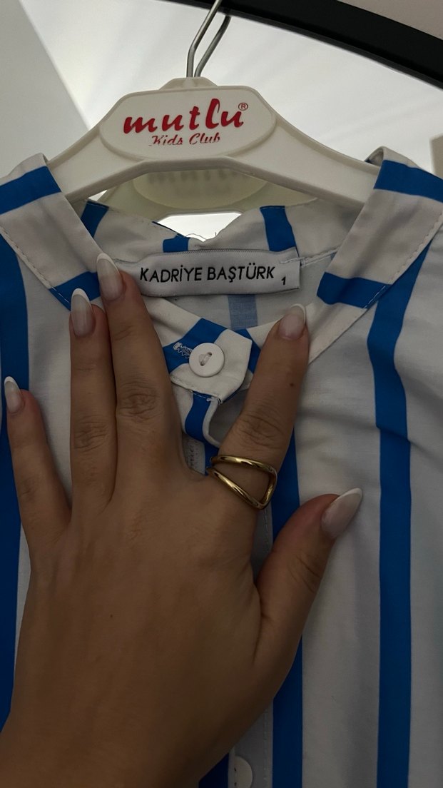 Mavi Çizgili Pamuklu Kadın Gömlek - Görsel 5