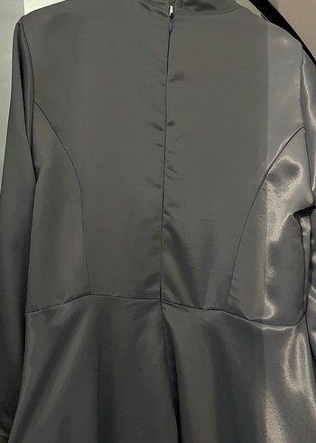 Gri Uzun Kollu Drapeli Uzun Elbise - Görsel 5