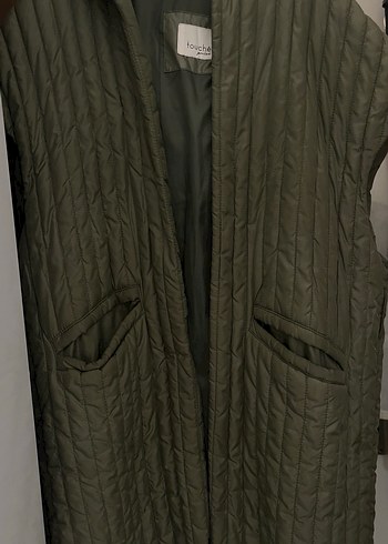 Kadın Haki Midi Kesim Suni Kumaş Yelek - Görsel 2