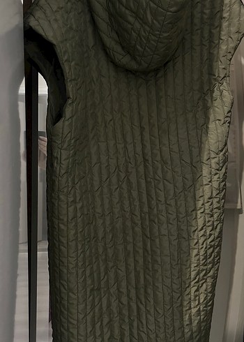 Kadın Haki Midi Kesim Suni Kumaş Yelek - Görsel 3