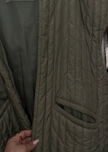 Kadın Haki Midi Kesim Suni Kumaş Yelek - Görsel 5