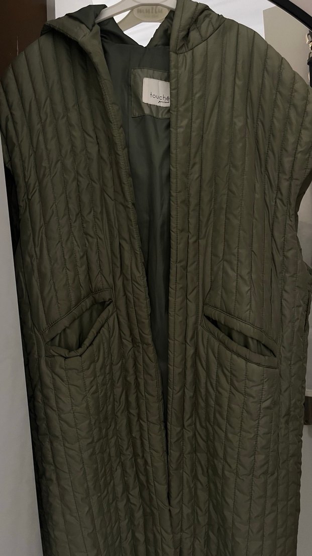 Kadın Haki Midi Kesim Suni Kumaş Yelek - Görsel 2