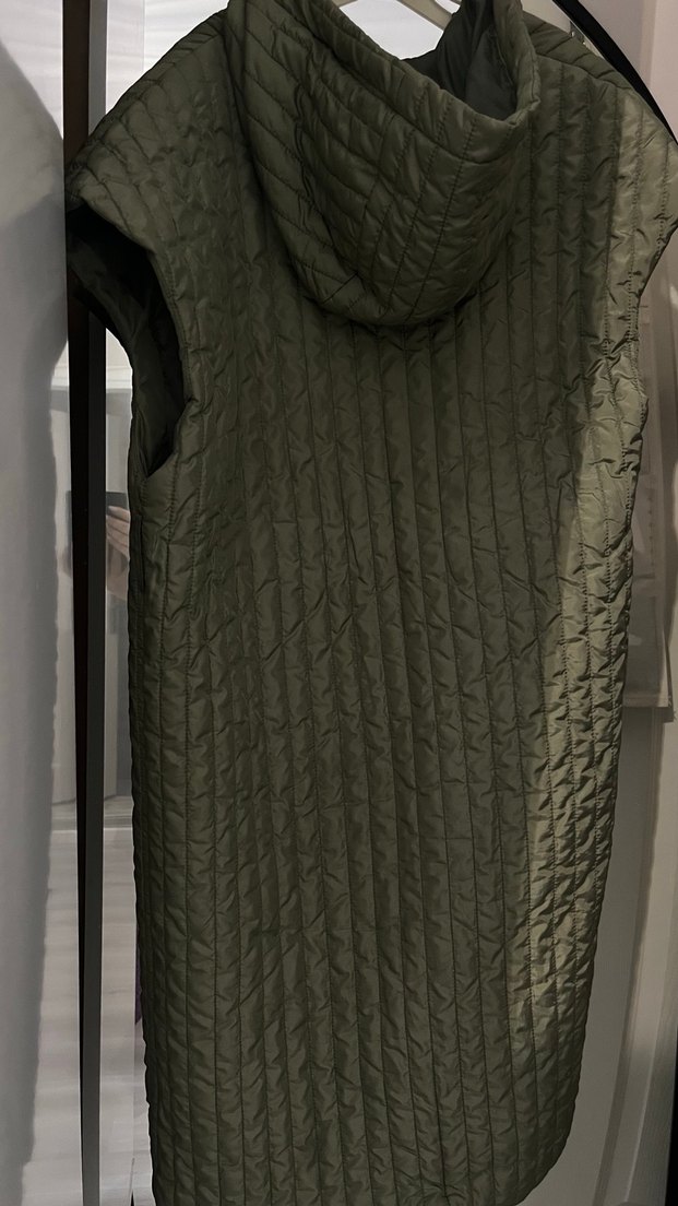 Kadın Haki Midi Kesim Suni Kumaş Yelek - Görsel 3