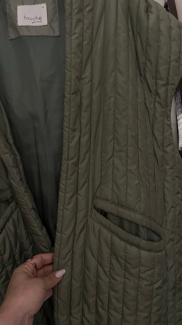 Kadın Haki Midi Kesim Suni Kumaş Yelek - Görsel 5