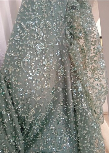 Yeşil Parlak Yılan Desenli Uzun Abiye Elbise - Görsel 5