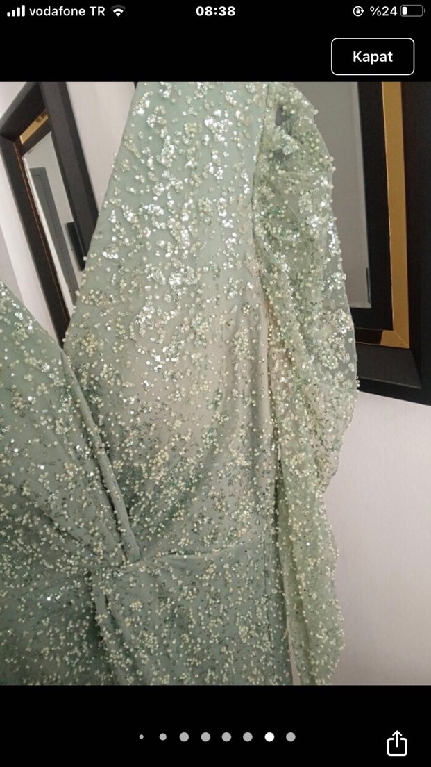 Yeşil Parlak Yılan Desenli Uzun Abiye Elbise - Görsel 3