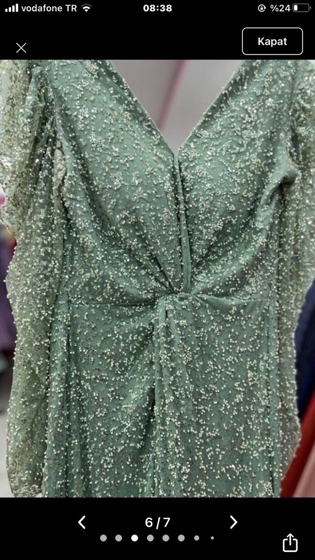 Yeşil Parlak Yılan Desenli Uzun Abiye Elbise - Görsel 4