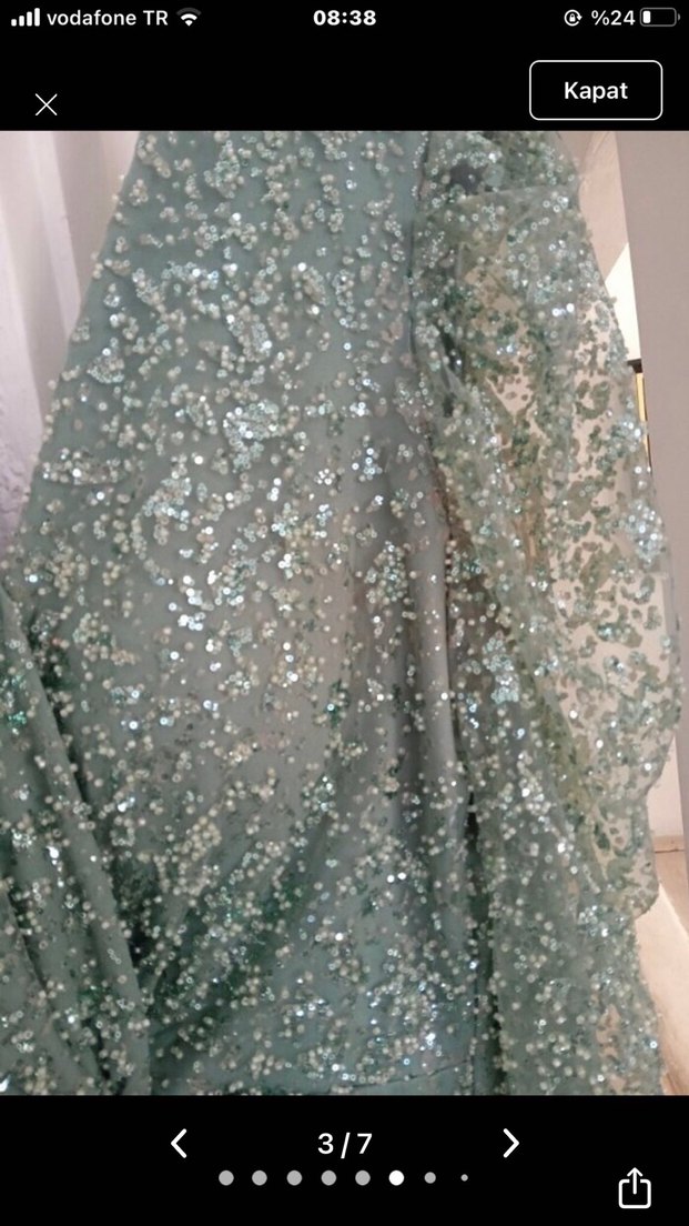 Yeşil Parlak Yılan Desenli Uzun Abiye Elbise - Görsel 5