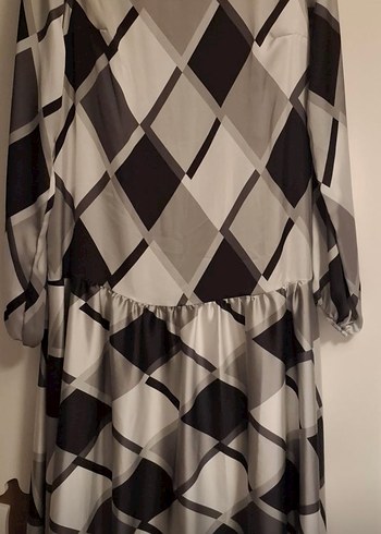 Kadın Gri Ekose Desenli Uzun Elbise - Görsel 7