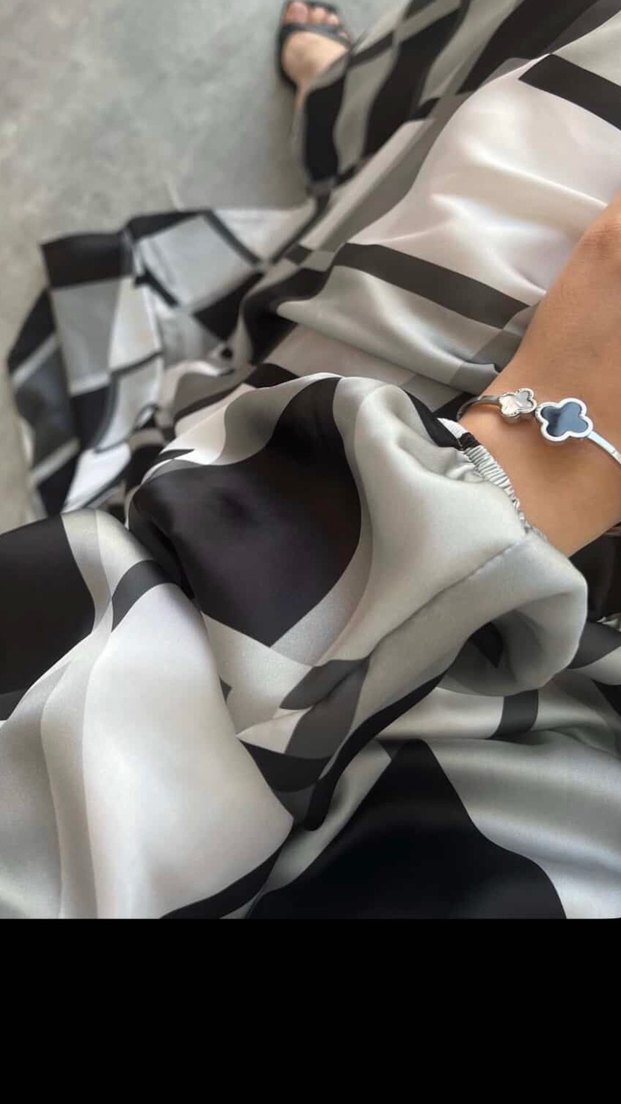 Kadın Gri Ekose Desenli Uzun Elbise - Görsel 3