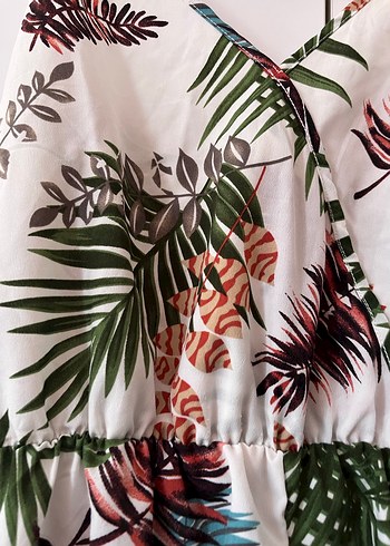 Kadın Beyaz Bohem Kısa Askılı Tulum - Görsel 3