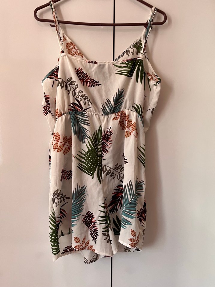 Kadın Beyaz Bohem Kısa Askılı Tulum - Görsel 5