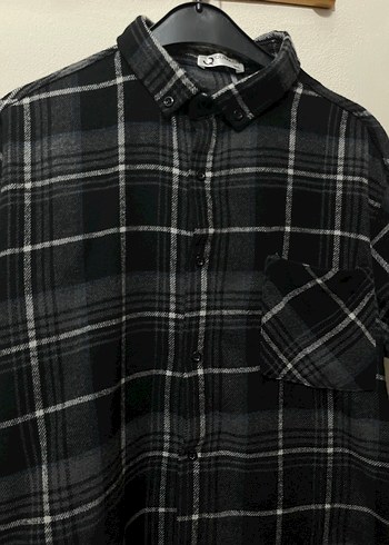 Erkek Gri Ekose Düğmeli Uzun Kollu Gömlek - Görsel 2