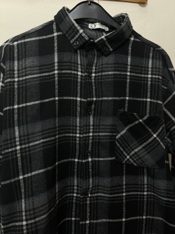 Erkek Gri Ekose Düğmeli Uzun Kollu Gömlek - Görsel 2