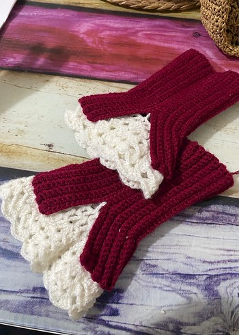 Bordo Örgü Kadın Eldiven - Görsel 3