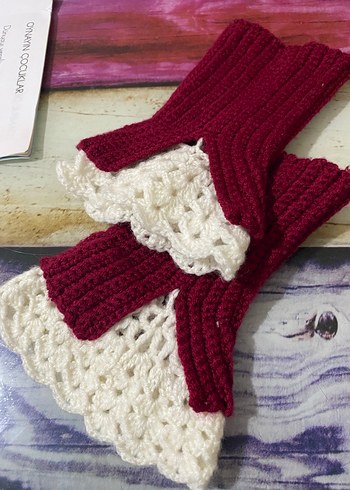 Bordo Örgü Kadın Eldiven - Görsel 2