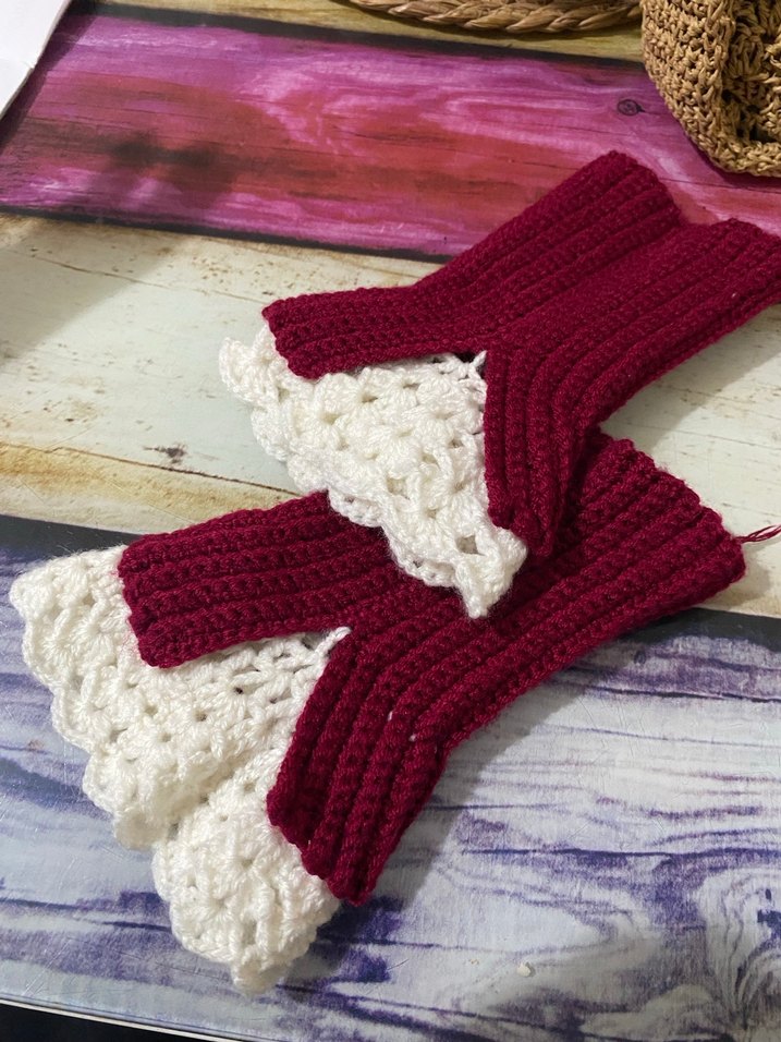 Bordo Örgü Kadın Eldiven - Görsel 3