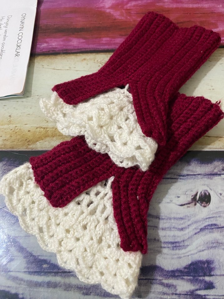 Bordo Örgü Kadın Eldiven - Görsel 2