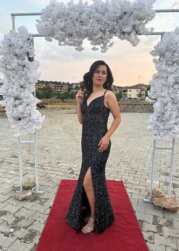 lacivert payetli abiye