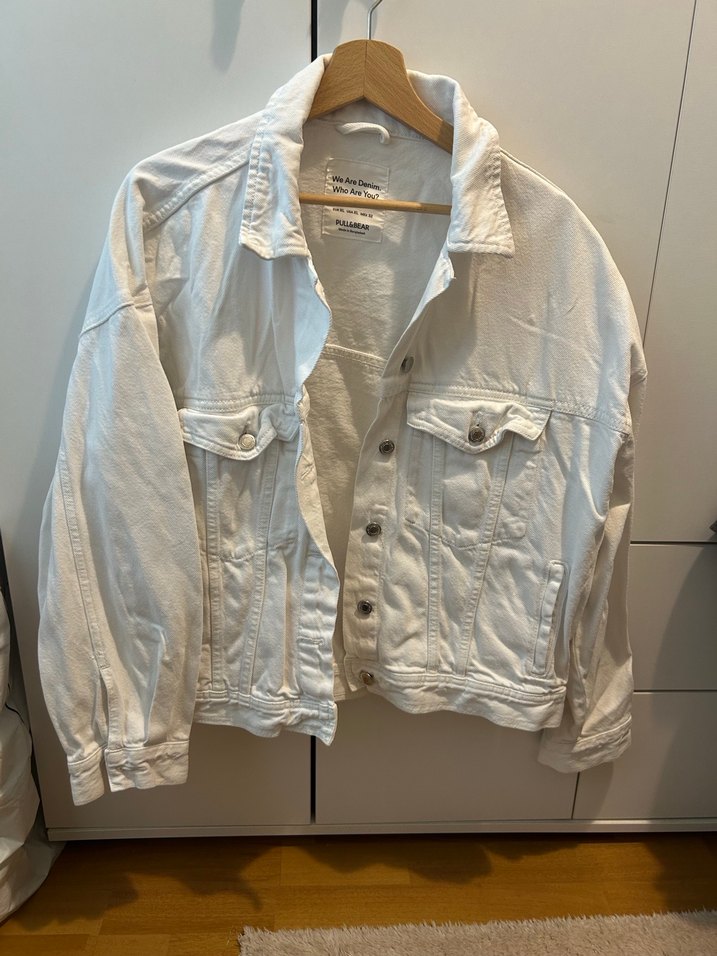 Kadın Beyaz Kot Ceket Düğmeli Salaş - Görsel 3